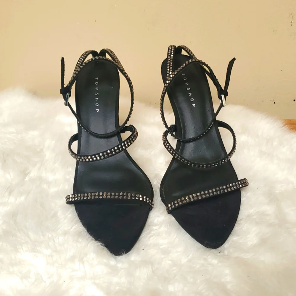 Topshop Elegant Black Rhinestone Studded Heels EU Size 27/ US 6.5
